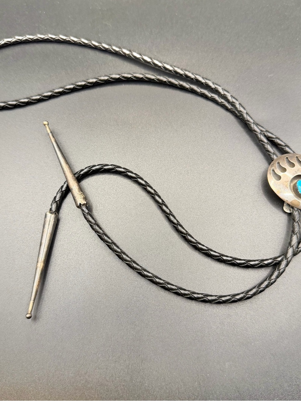 Vintage Sterling Silver 925 Native Navajo Turquoise Bear Paw Claw Bolo Tie